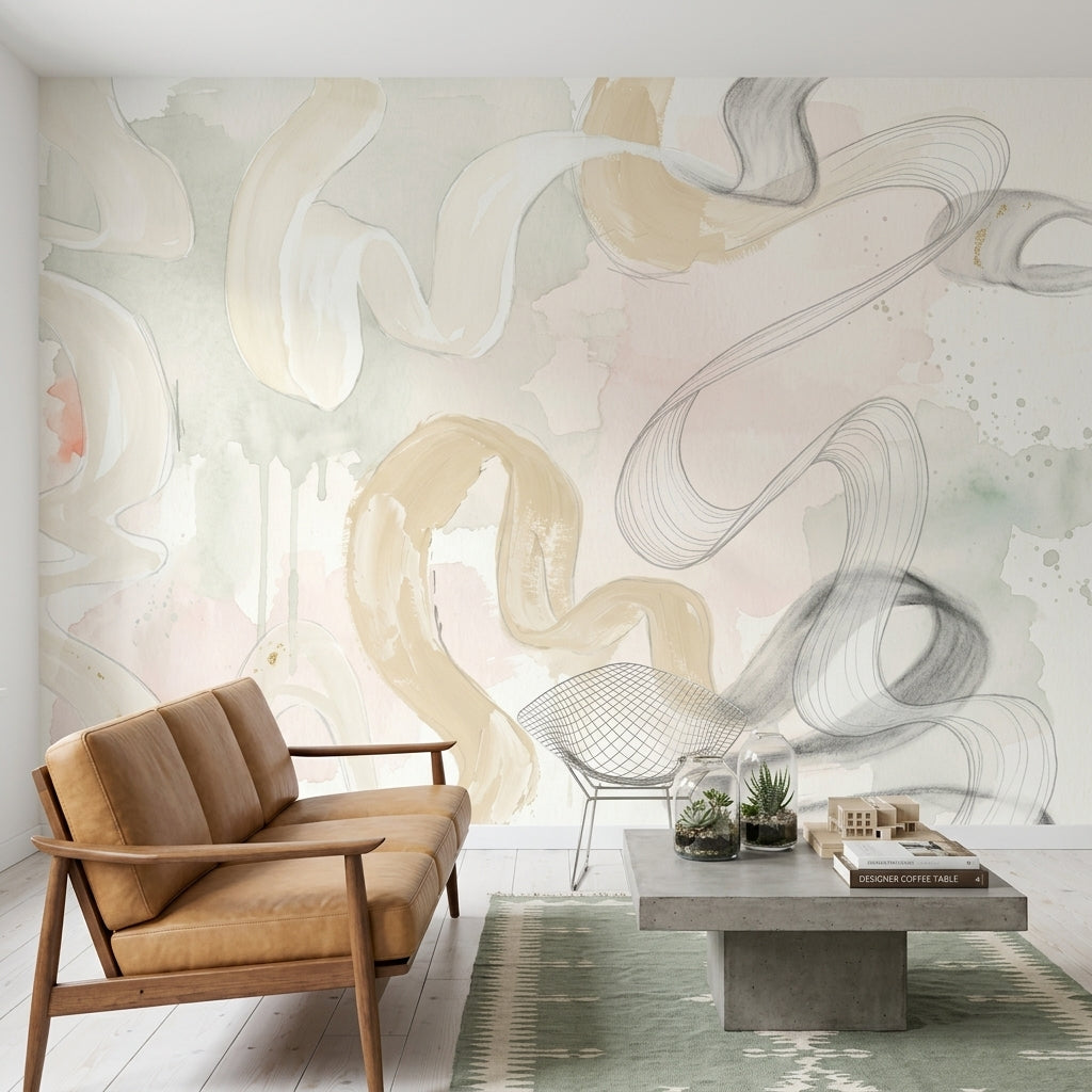 Abstract Wallpaper Watercolor Wash Flowing Brushstrokes Removable Wall Decor