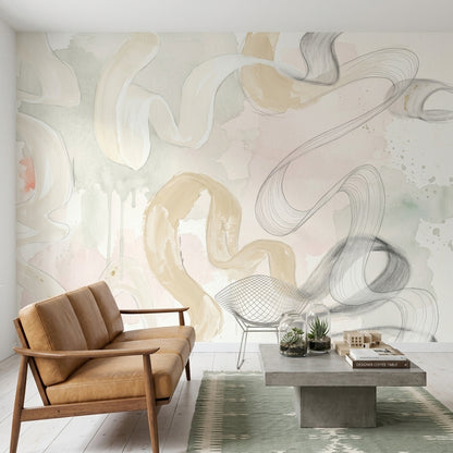 Abstract Wallpaper Watercolor Wash Flowing Brushstrokes Removable Wall Decor