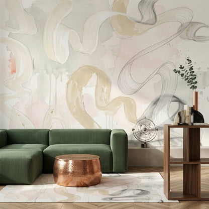 Abstract Wallpaper Watercolor Wash Flowing Brushstrokes Removable Wall Decor