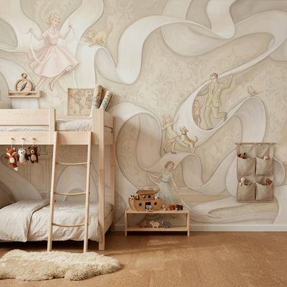 Vintage Illustration Wallpaper Whimsical Flowing Ribbon Wall Mural