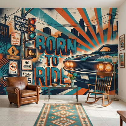 Urban Street Wallpaper Muscle Car Removable Retro Poster Wall Decor