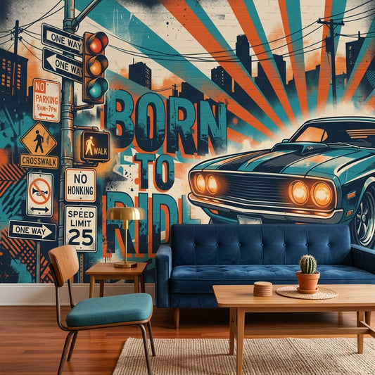 Urban Street Wallpaper Muscle Car Removable Retro Poster Wall Decor