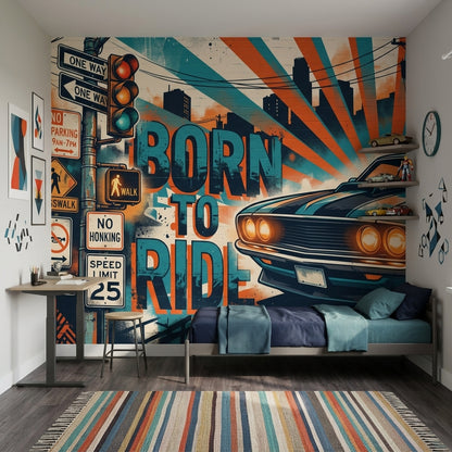 Urban Street Wallpaper Muscle Car Removable Retro Poster Wall Decor