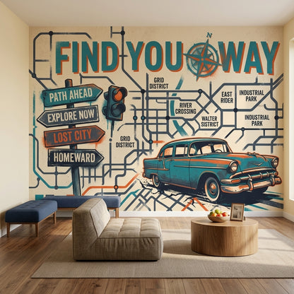 Vintage Travel Poster Wallpaper City Map Subway Grid Wall Mural