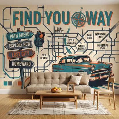 Vintage Travel Poster Wallpaper City Map Subway Grid Wall Mural