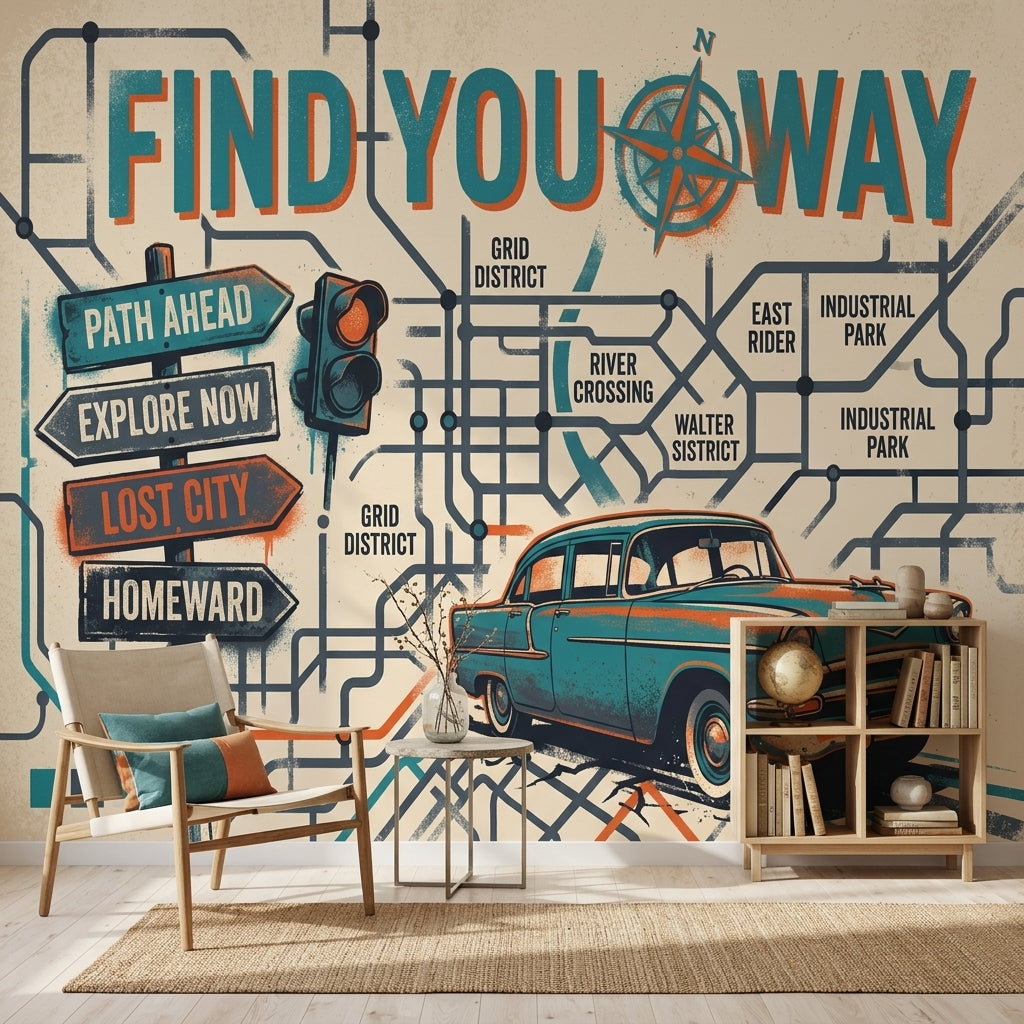 Vintage Travel Poster Wallpaper City Map Subway Grid Wall Mural