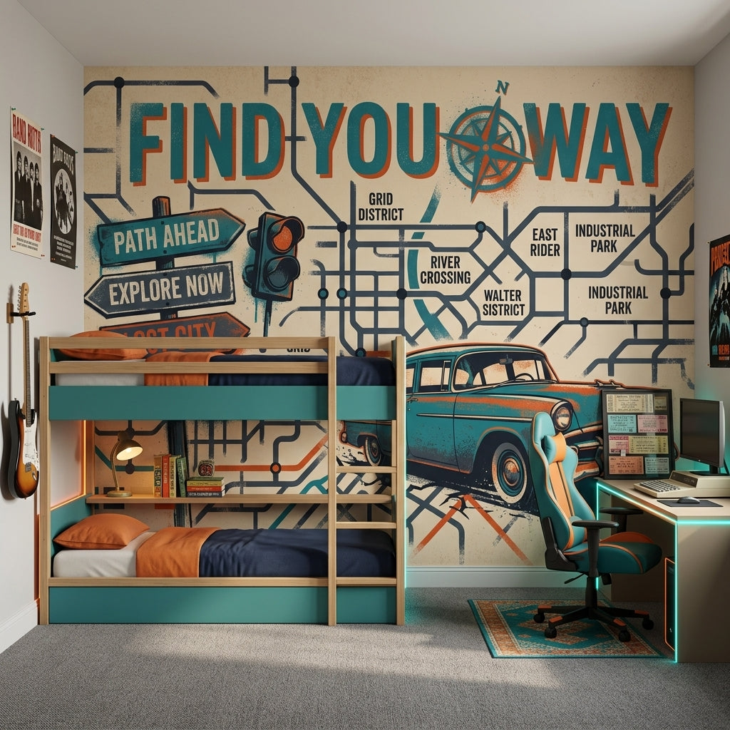 Vintage Travel Poster Wallpaper City Map Subway Grid Wall Mural