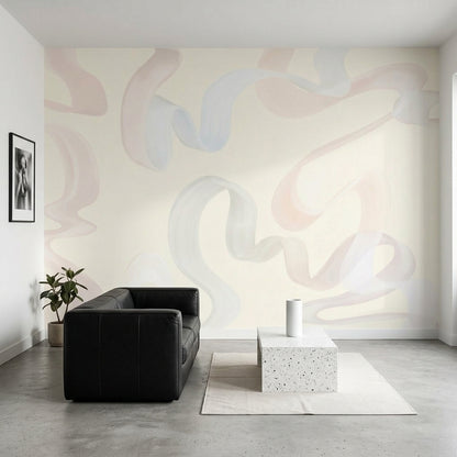 Abstract Wallpaper Pastel Removable Ribbon Squiggles Wall Decor