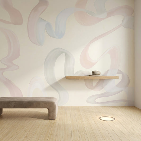 Abstract Wallpaper Pastel Removable Ribbon Squiggles Wall Decor