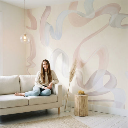 Abstract Wallpaper Pastel Removable Ribbon Squiggles Wall Decor