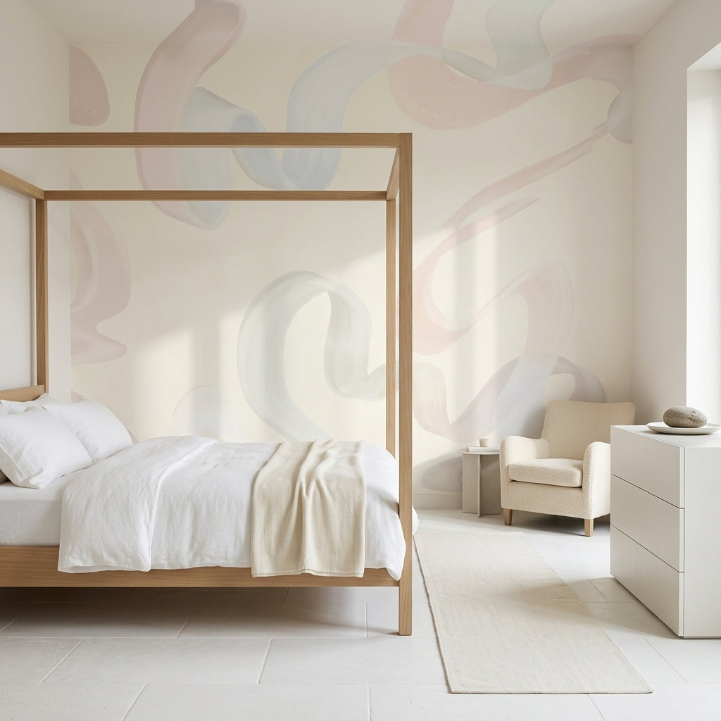 Abstract Wallpaper Pastel Removable Ribbon Squiggles Wall Decor