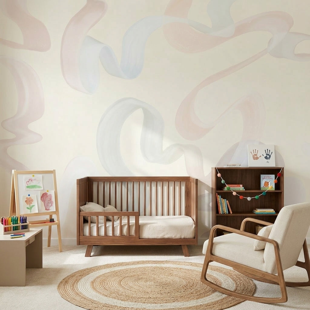 Abstract Wallpaper Pastel Removable Ribbon Squiggles Wall Decor