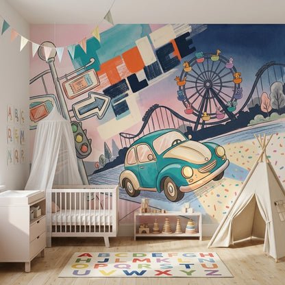 Amusement Park Wallpaper Ferris Wheel Roller Coaster Removable Wall Decor