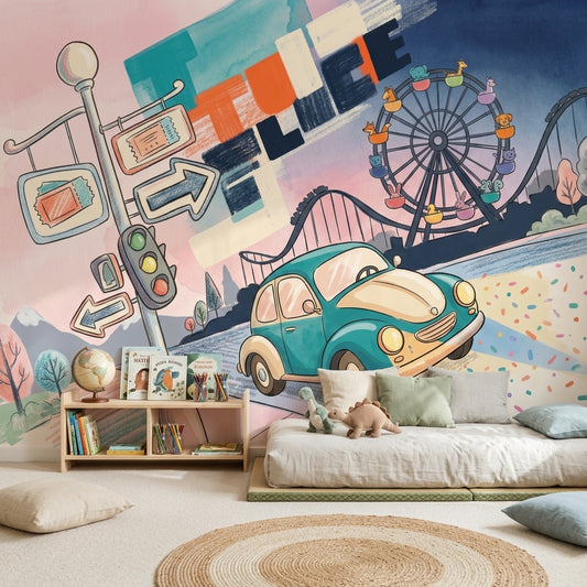 Amusement Park Wallpaper Ferris Wheel Roller Coaster Removable Wall Decor