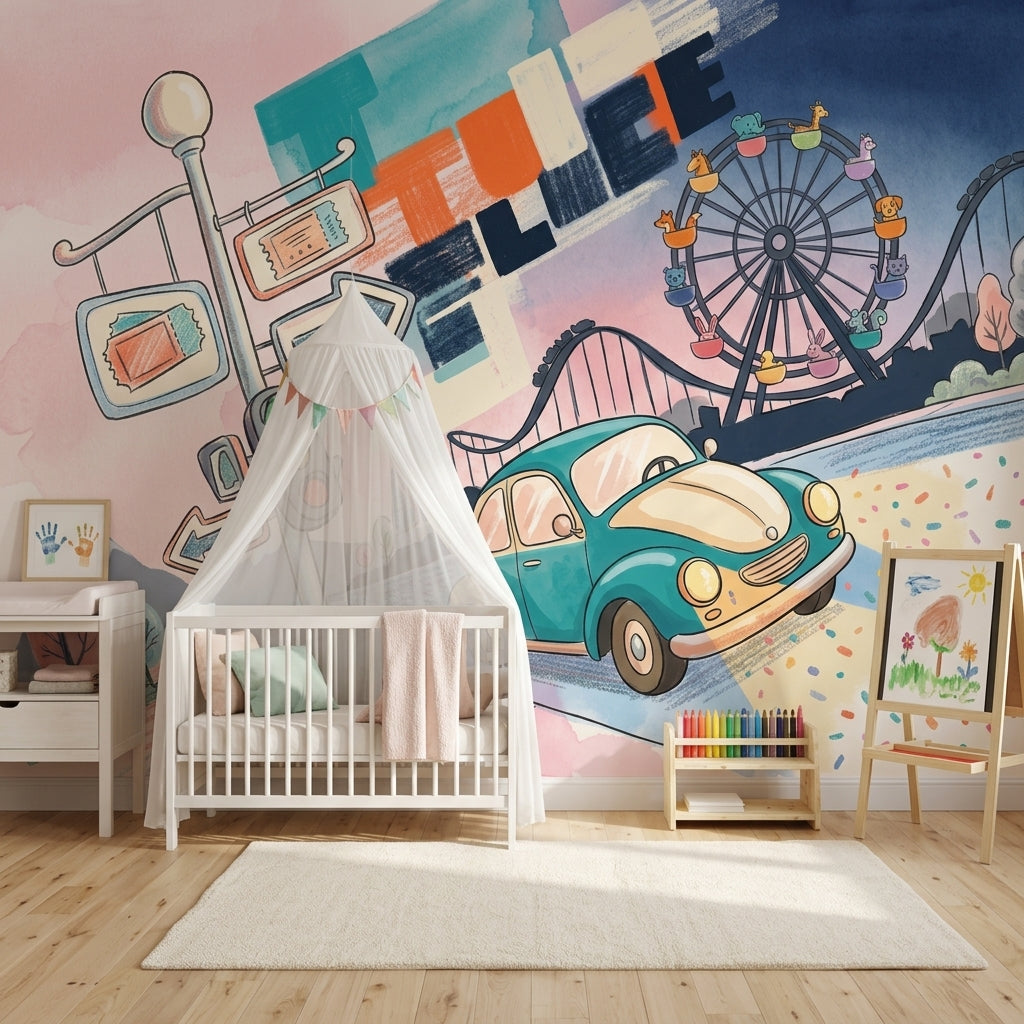 Amusement Park Wallpaper Ferris Wheel Roller Coaster Removable Wall Decor