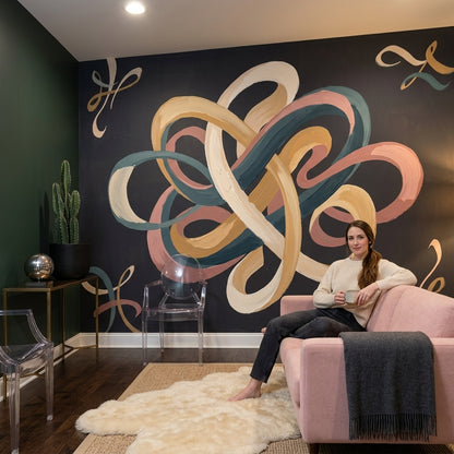 Interwoven Knot Wallpaper Ribbon Loops Painterly Brushstrokes Wall Mural