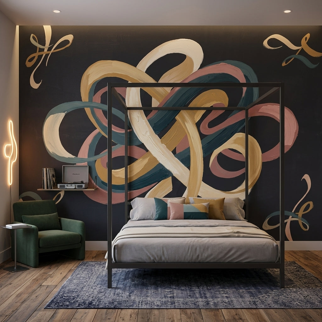 Interwoven Knot Wallpaper Ribbon Loops Painterly Brushstrokes Wall Mural