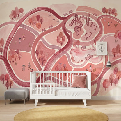 Park Map Wallpaper Playground Winding Paths Removable Wall Decor