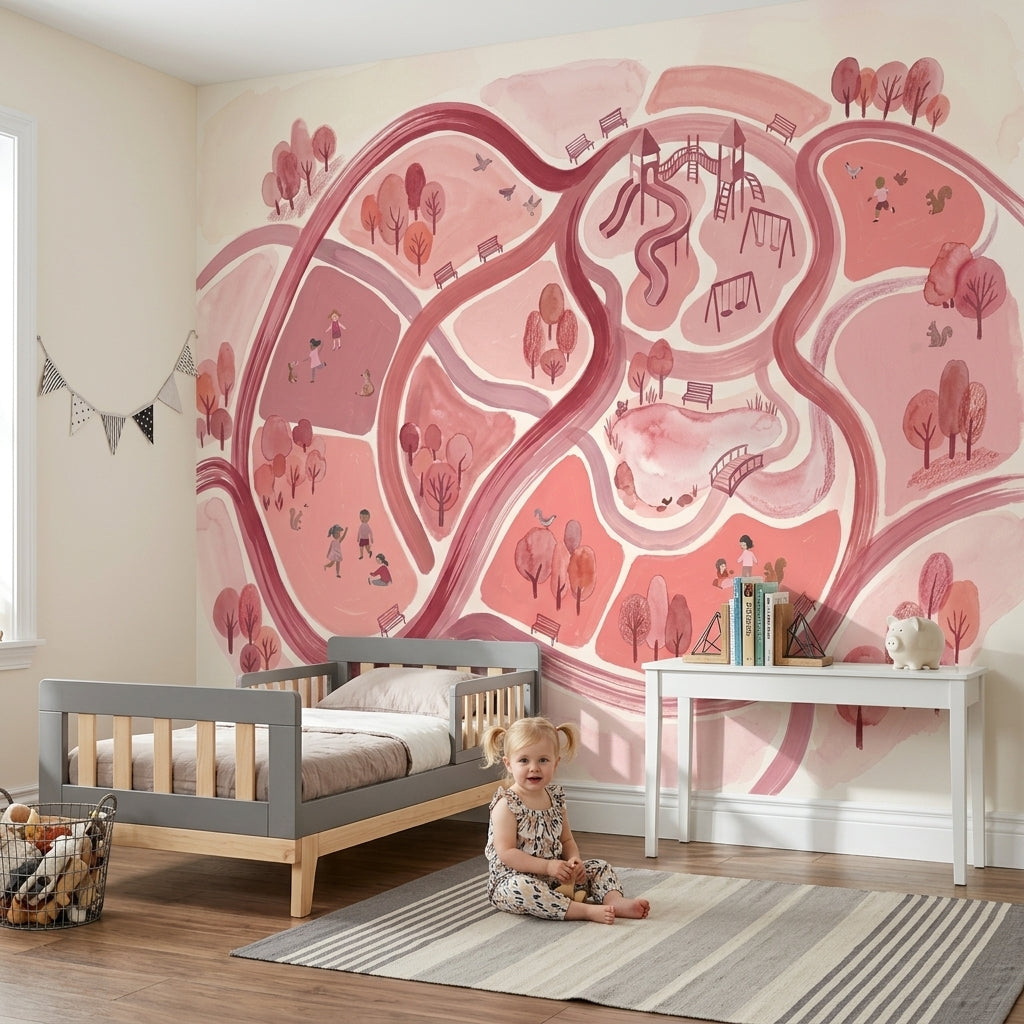Park Map Wallpaper Playground Winding Paths Removable Wall Decor