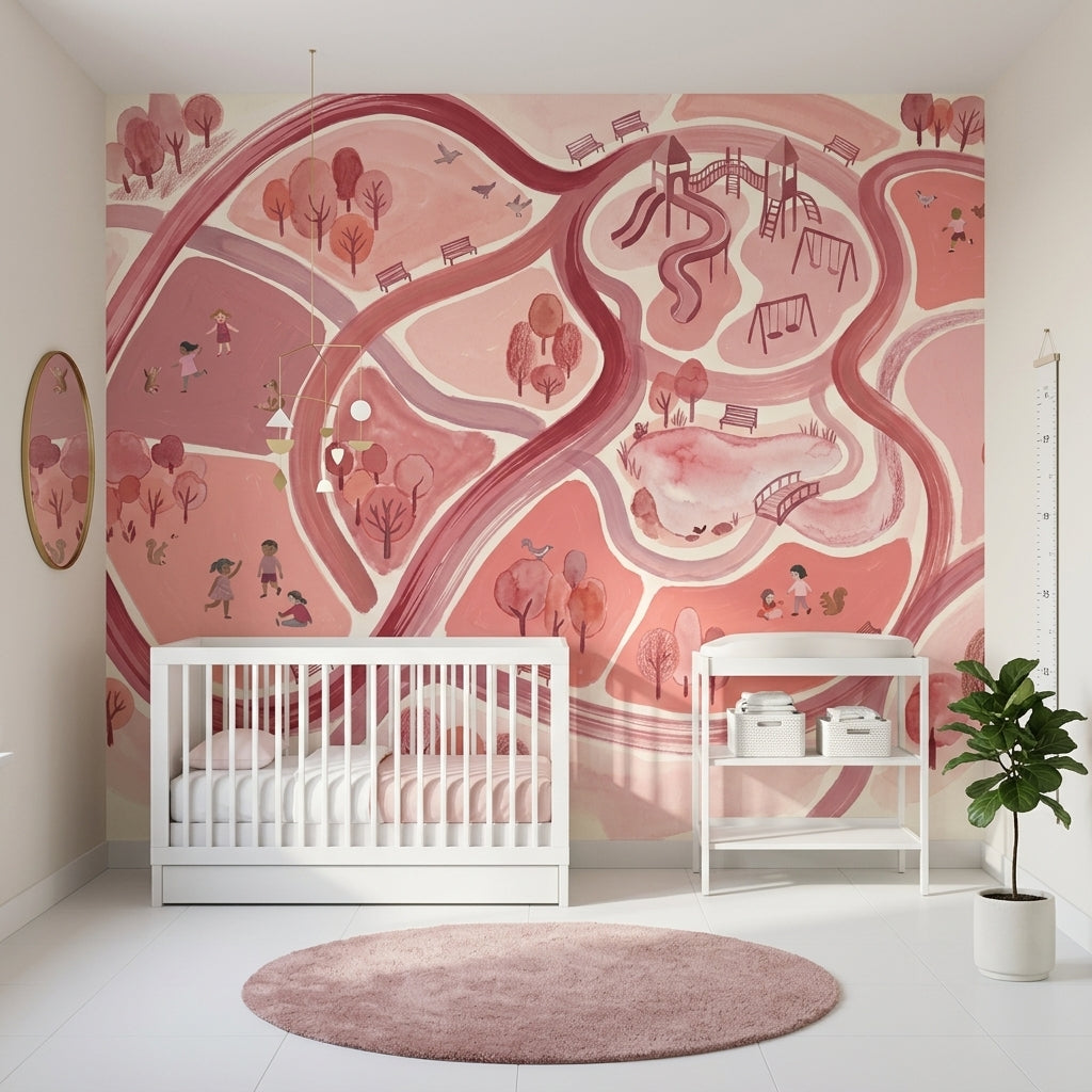 Park Map Wallpaper Playground Winding Paths Removable Wall Decor