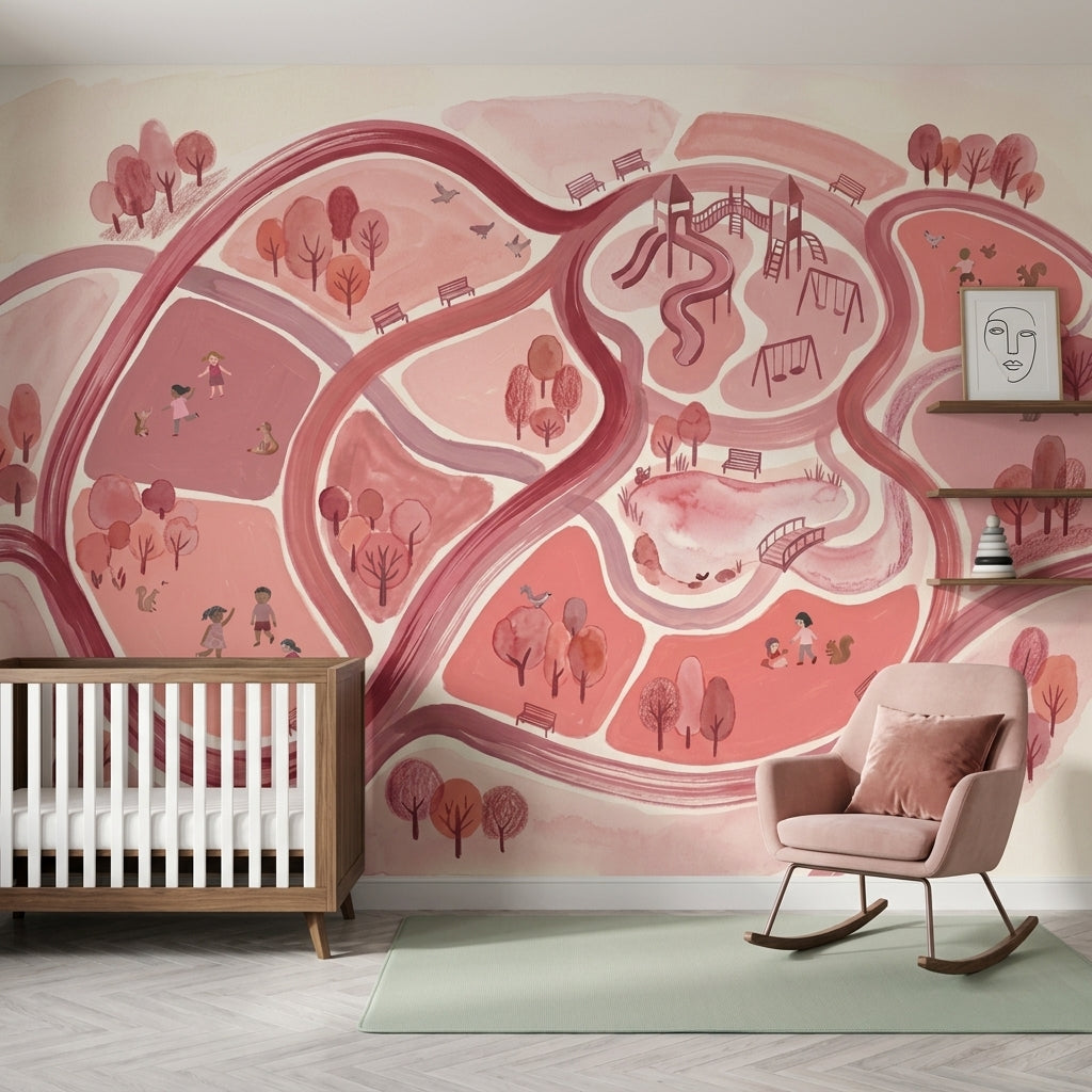Park Map Wallpaper Playground Winding Paths Removable Wall Decor