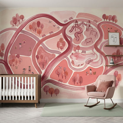 Park Map Wallpaper Playground Winding Paths Removable Wall Decor