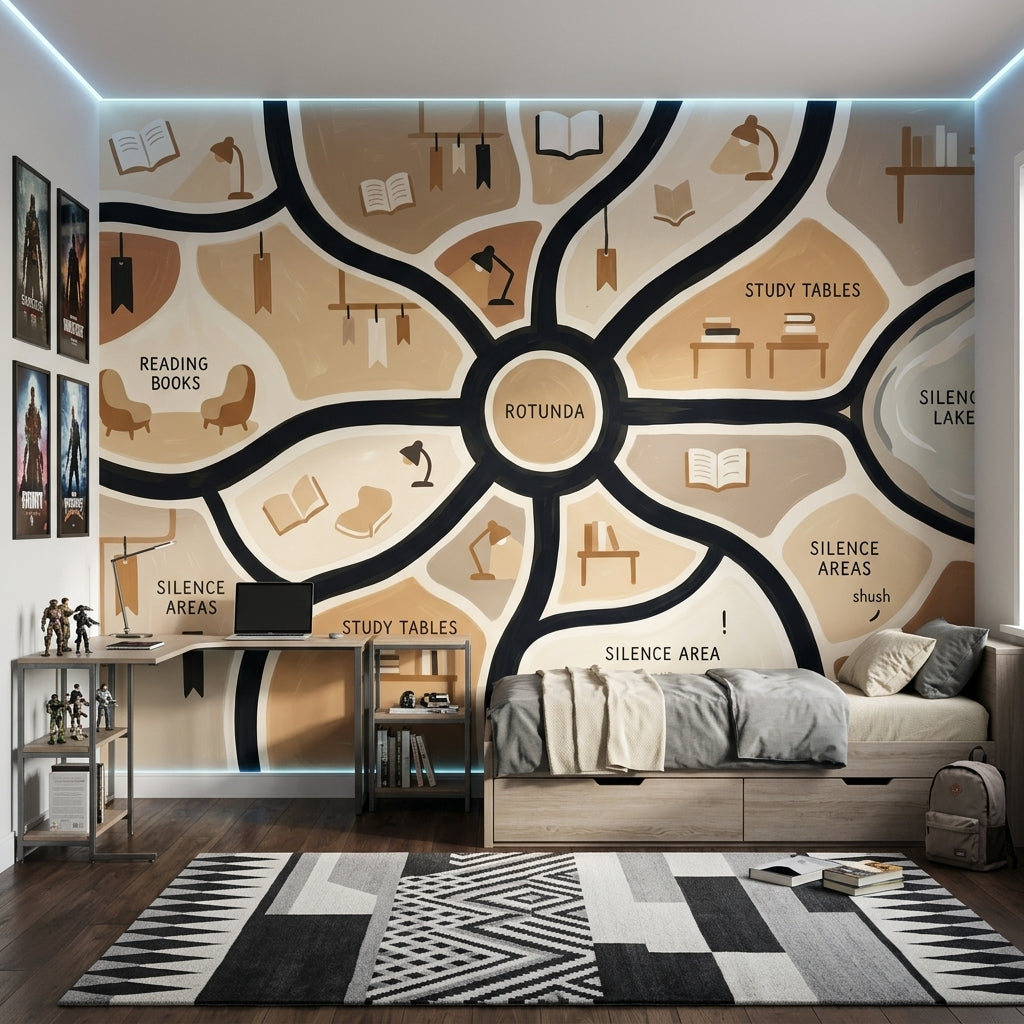 Library Map Wallpaper Study Zones Rotunda Wall Mural