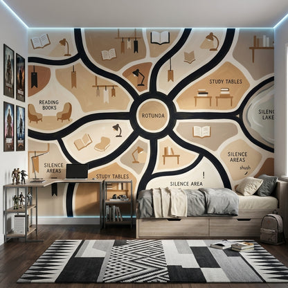 Library Map Wallpaper Study Zones Rotunda Wall Mural