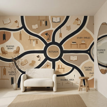 Library Map Wallpaper Study Zones Rotunda Wall Mural
