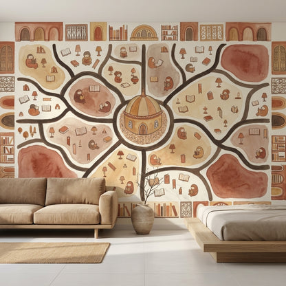 Library Wallpaper Reading Removable Watercolor Illustration Wall Decor