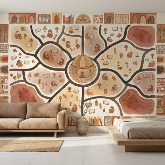 Library Wallpaper Reading Removable Watercolor Illustration Wall Decor