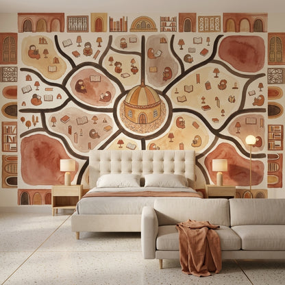 Library Wallpaper Reading Removable Watercolor Illustration Wall Decor