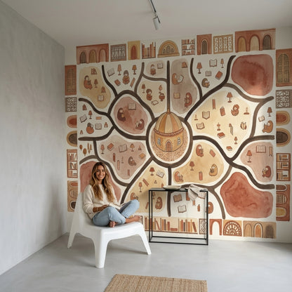Library Wallpaper Reading Removable Watercolor Illustration Wall Decor