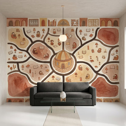 Library Wallpaper Reading Removable Watercolor Illustration Wall Decor