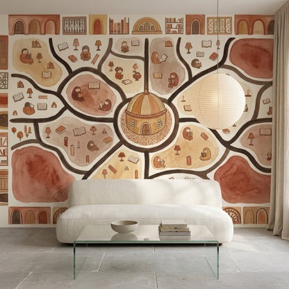 Library Wallpaper Reading Removable Watercolor Illustration Wall Decor