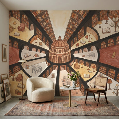 Library Wallpaper Bookshelves Rotunda Dome Removable Wall Decor