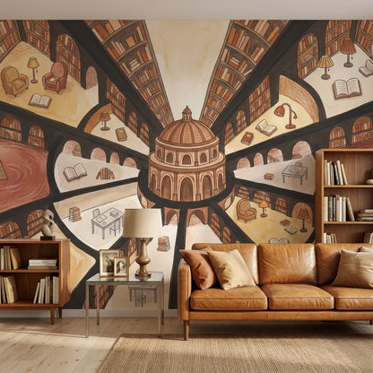 Library Wallpaper Bookshelves Rotunda Dome Removable Wall Decor