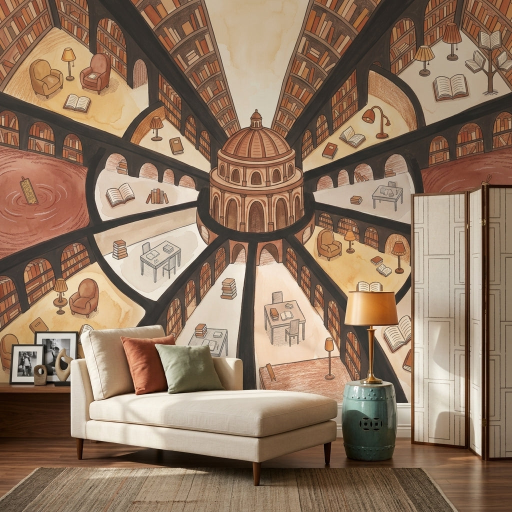 Library Wallpaper Bookshelves Rotunda Dome Removable Wall Decor