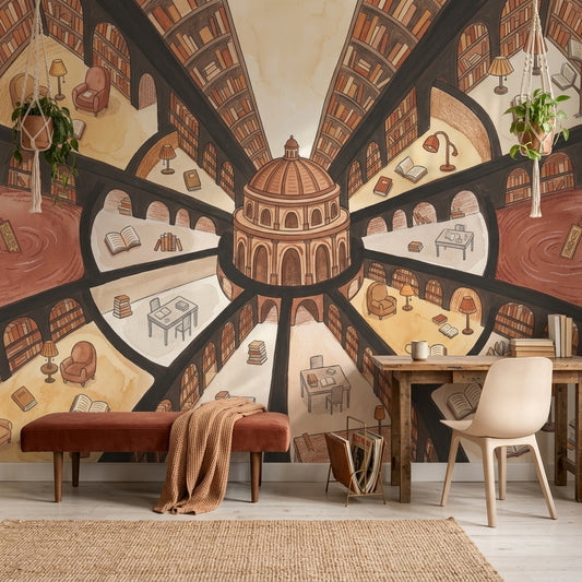 Library Wallpaper Bookshelves Rotunda Dome Removable Wall Decor