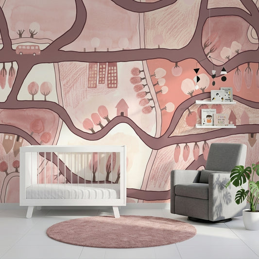 Watercolor Texture Wallpaper Pastel Village Removable Storybook Wall Decor