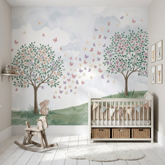 Watercolor Wallpaper Floral Trees Removable Whimsical Wall Decor