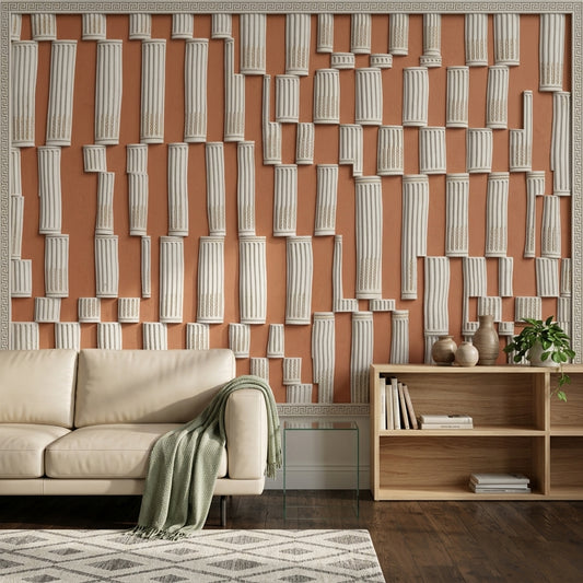 Fluted Columns Wallpaper Greek Key Border 3D Relief Removable Wall Decor