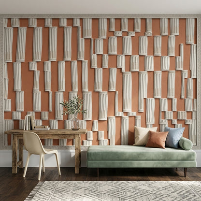 Fluted Columns Wallpaper Greek Key Border 3D Relief Removable Wall Decor