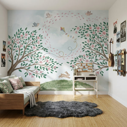 Cloudy Sky Wallpaper Pastel Nursery Springtime Wall Mural