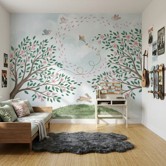 Cloudy Sky Wallpaper Pastel Nursery Springtime Wall Mural