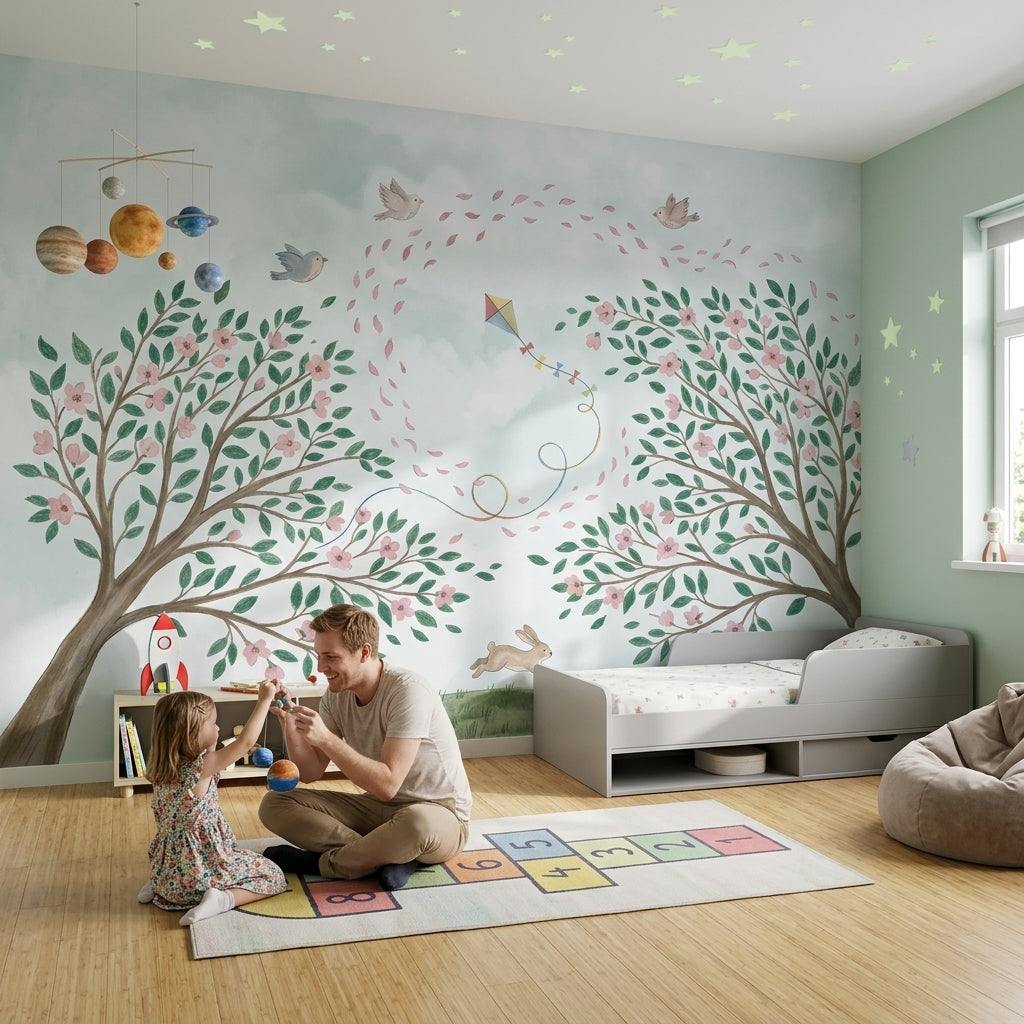 Cloudy Sky Wallpaper Pastel Nursery Springtime Wall Mural