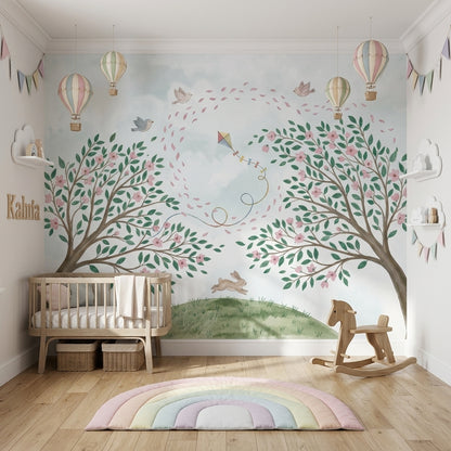 Cloudy Sky Wallpaper Pastel Nursery Springtime Wall Mural
