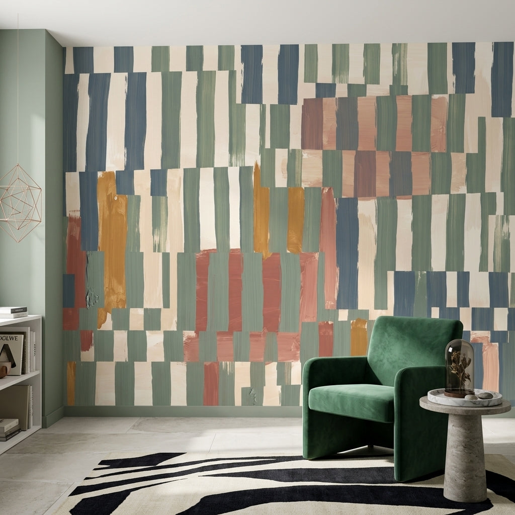 Color Block Wallpaper Geometric Painted Brushstrokes Wall Mural