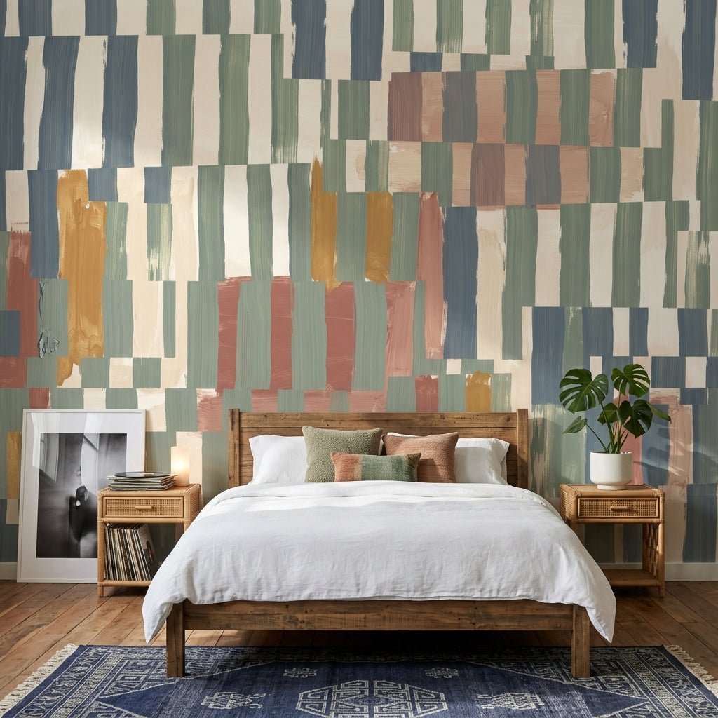 Color Block Wallpaper Geometric Painted Brushstrokes Wall Mural