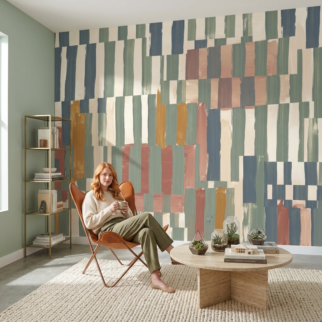 Color Block Wallpaper Geometric Painted Brushstrokes Wall Mural